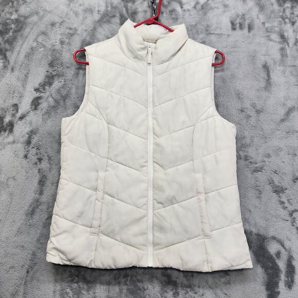 Aeropostale Vest Womens M White Remixed Down Quilted Puffer Full Zip Pockets - Picture 1 of 9